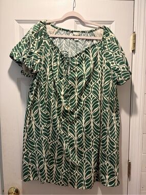 H&M Cream Tunic with Green Leaf Motif